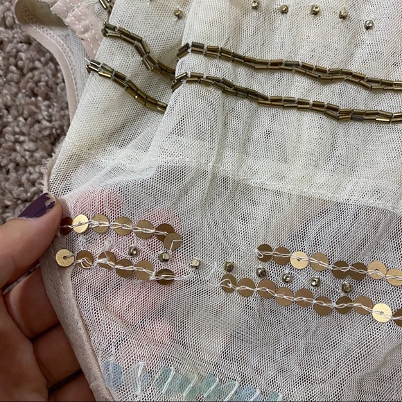 Free People Cream Multi Color Sequin Mesh Tank Top - Picture 13 of 16